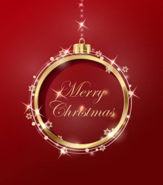 Noel ve yeni yıl kartı ile Noel top ve altın kar tanesi. Vektör şablonu. EPS