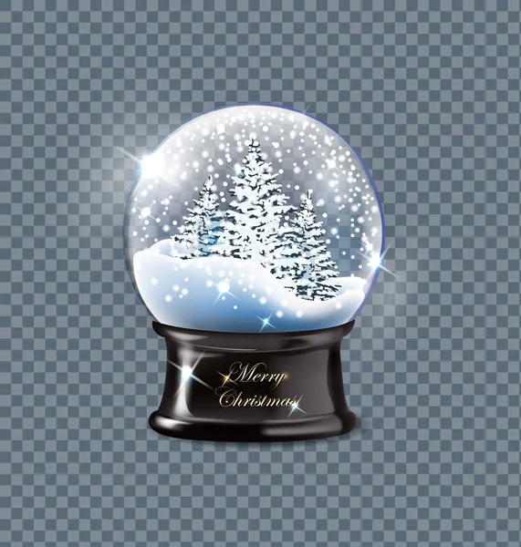 矢量插图现实的空圣诞节雪 globebeautiful 的圣诞树, 在透明的背景下孤立 — 图库矢量图片