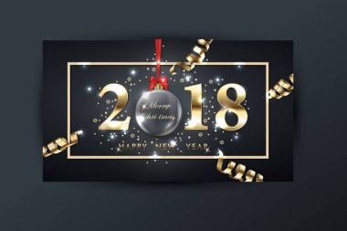 2018 altın cam saydam Noel top ile serpantin, mutlu yeni yıl arka plan vektör. Mutlu yeni yıl tebrik kartı. Vektör çizim