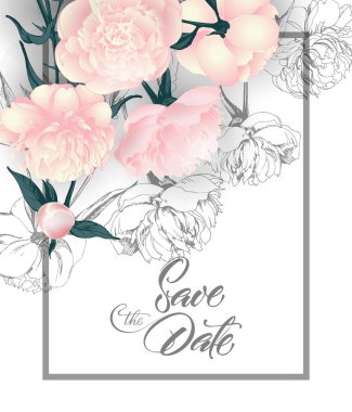 Save the date cards with peonies . Can be used for wedding invitation, birthday card, invitation card Vector template. clipart