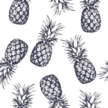 Ananas ile Seamless Modeli elle grafik tarzda çizilmiş. Vektör çizim