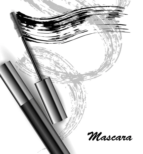 Mascara en borstel beroerte vector, schoonheid en cosmetische achtergrond. Vectorillustratie — Stockvector