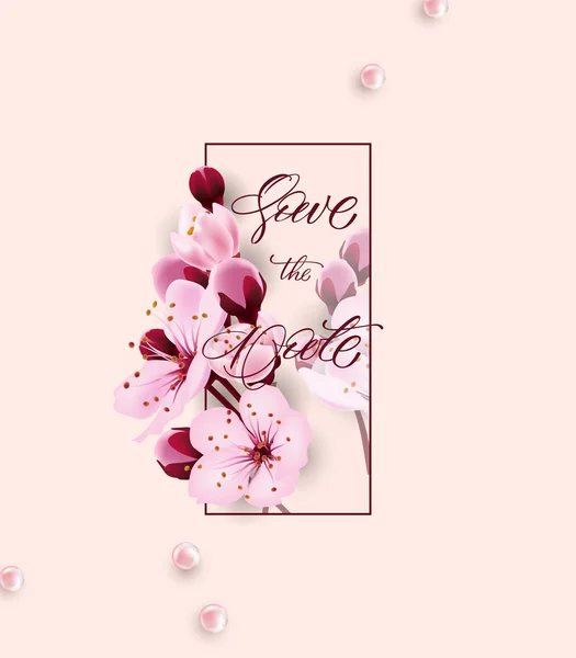 Збережи листівки з квітами Сакури. Використовується для весільного запрошення, подарунка на день народження, шаблон картки запрошення.. — стоковий вектор