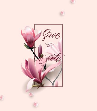 Save the date cards with blooming Magnolia. Can be used for wedding invitation, birthday card, invitation card Vector template. clipart