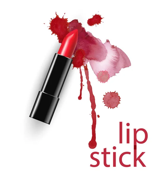 Rouge à lèvres rouge avec un beau fond d'aquarelle. Beauté et fond cosmétique. Modèle vectoriel . — Image vectorielle