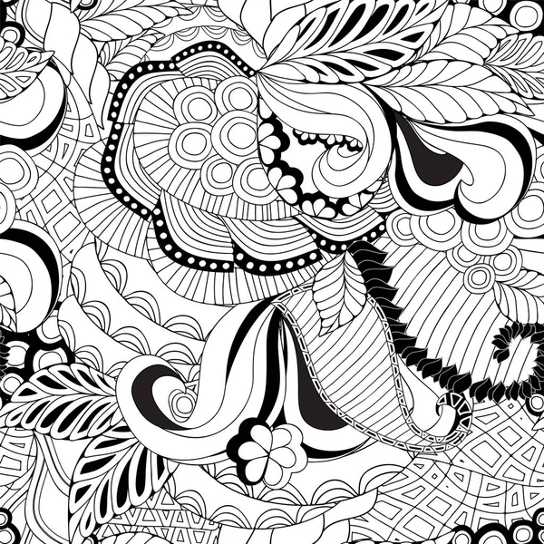 Bezszwowe monochromatyczne streszczenie wektor doodle kwiat i fala — Wektor stockowy
