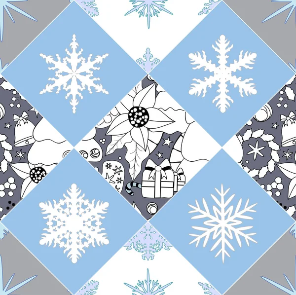 Baldosas sin costura abstracta pathcwork con christmasl ornament.winter — Vector de stock