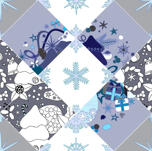 Abstrakta sömlösa pathcwork kakel med christmasl ornament.winter — Stock vektor