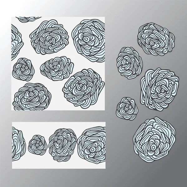 Lager vektor uppsättning med sömlös doodle mönster med blommor och wa — Stock vektor