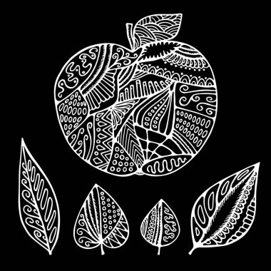 hisse senedi vektör soyut apple ve yaprak izole. el çizmek desen