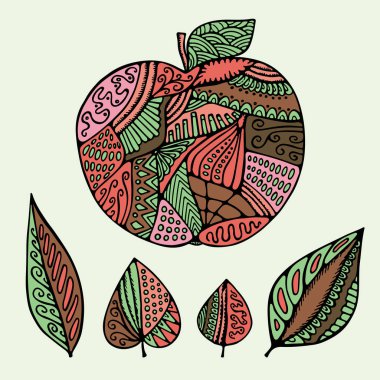 hisse senedi vektör soyut apple ve yaprak izole. el çizmek desen
