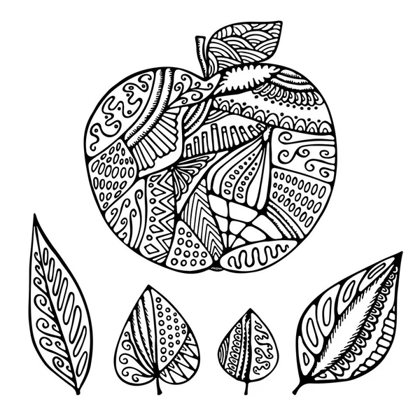 Voorraad vector abstract geïsoleerd apple en blad. hand loting patroon — Stockvector