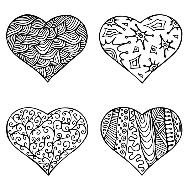 Set von abstrakten Herzen auf dem schwarz-weißen Hintergrund — Stockvektor