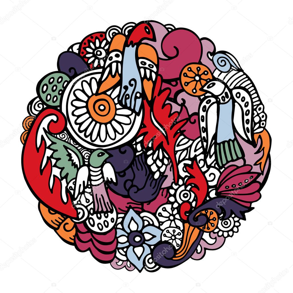 stock vector abstract hand draw bird. flower and wave, doodle pa