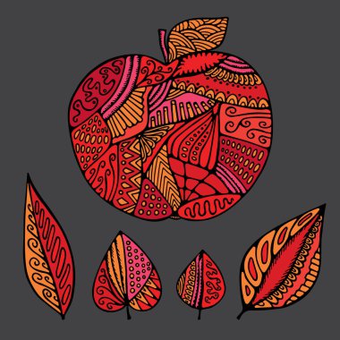 hisse senedi vektör soyut apple ve yaprak izole. el çizmek desen