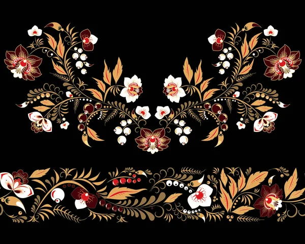Stock vector flores y ornamento de la hoja. patt oriental o ruso — Archivo Imágenes Vectoriales