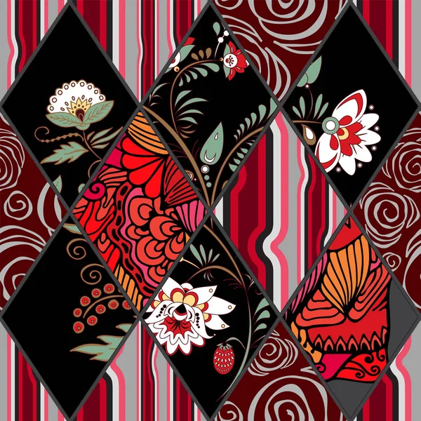 Tuile patchwork abstraite sans couture avec ornement.arabic floral ou — Image vectorielle