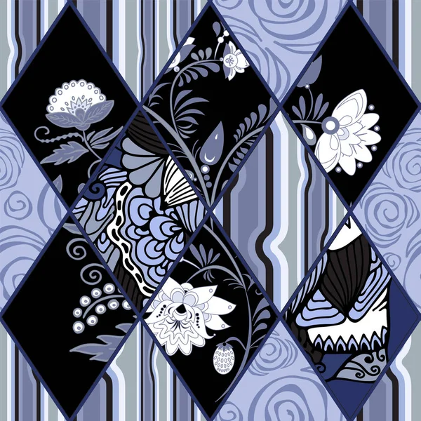 Abstrakte nahtlose Patchworkfliese mit floralem Ornament.arabic oder — Stockvektor