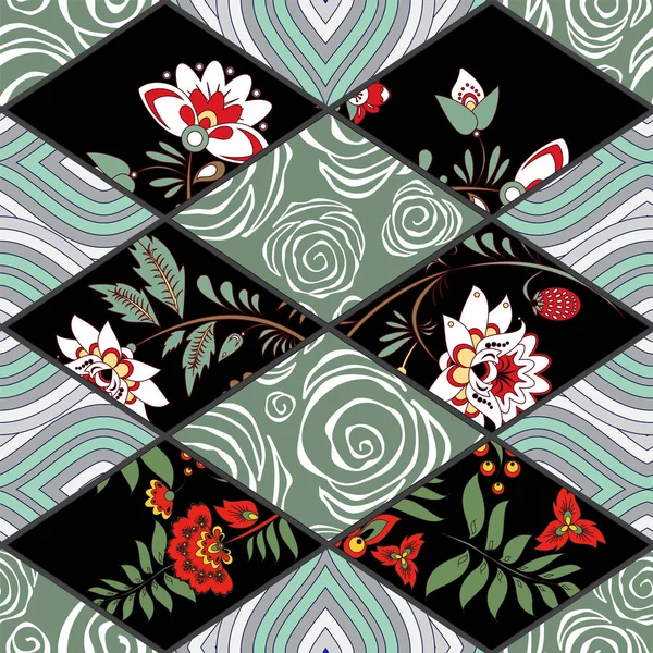 Streszczenie patchwork bezszwowe dachówka kwiatowy ornament.arabic lub — Wektor stockowy