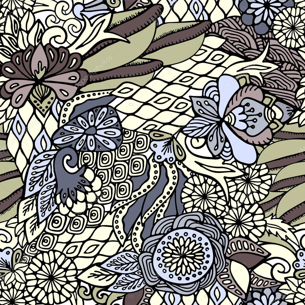 stock vector seamless flower, doodle pattern. abstract art backg