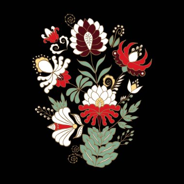 hisse senedi vektör soyut el çiçek ve dalga çizmek, buket doodle.