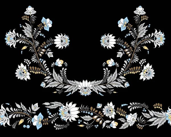 Stockvektorblumen und Blattornamente. orientalische oder russische Patte — Stockvektor