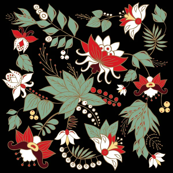 Stoc vector abstract mână trage flori și frunze, ornament doodle — Vector de stoc