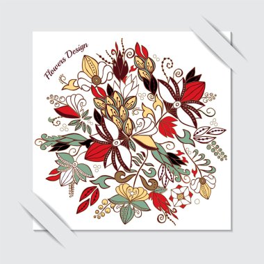 Borsa vektör soyut çiçek ve dalga, doodle buket. oryantal 