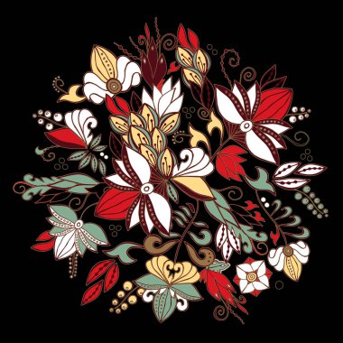 hisse senedi vektör soyut el çiçek ve dalga çizmek, buket doodle.