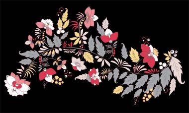 Borsa vektör soyut çiçek ve dalga, doodle buket. oryantal 