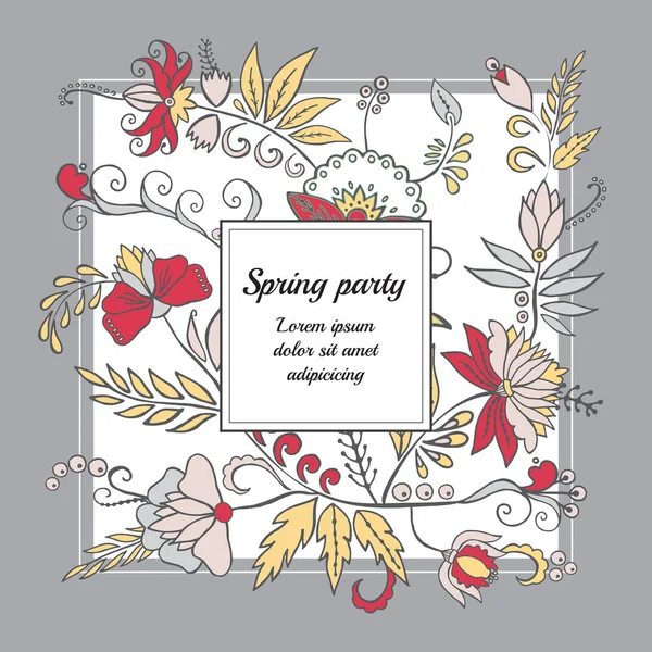 Estoque buquê floral vetor com moldura. cartão de primavera, convite . — Vetor de Stock