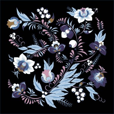 Borsa vektör soyut çiçek ve dalga, doodle buket. oryantal