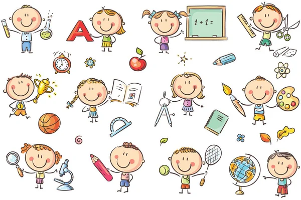 Kids with School Things — Stock Vector