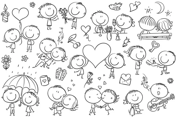 Happy cartoon verliefde, Valentijnsdag set — Stockvector