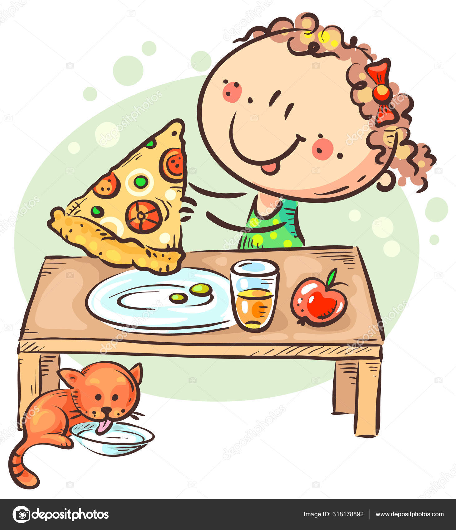 Little girl eating pizza, having a snack or meal Stock Vector Image by  ©Katerina_Dav #318178892