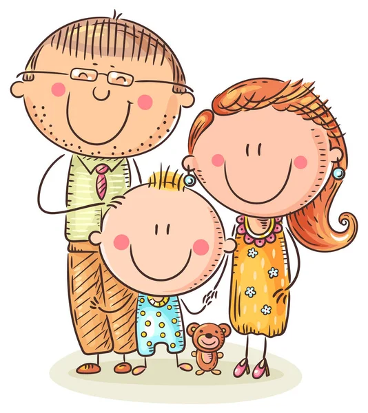 Familia feliz con un niño, ilustración vectorial colorido — Vector de stock