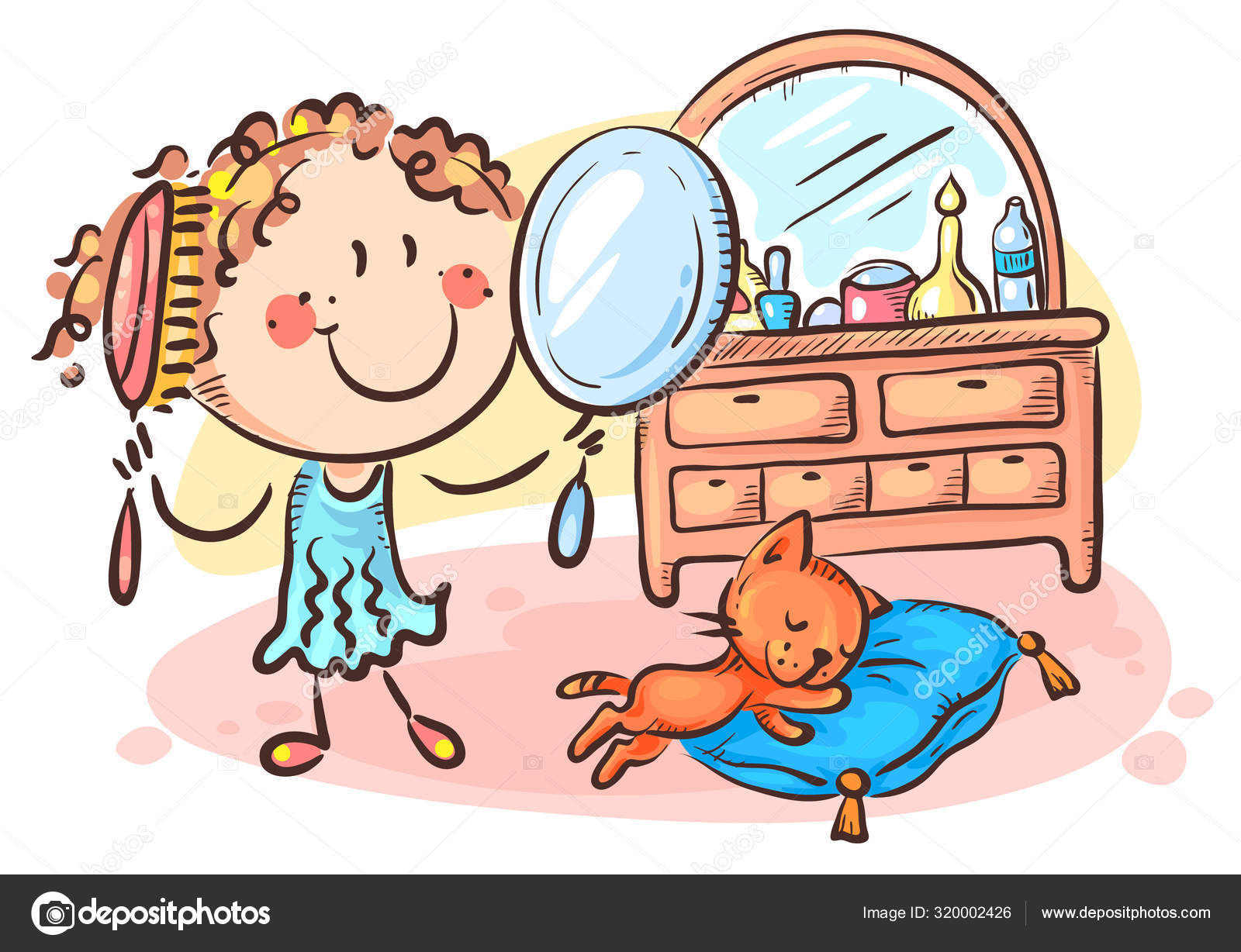 Happy cartoon girl combing her hair, colorful vector illustration Stock Vector Image by ©Katerina_Dav #320002426 Happy cartoon girl combing her hair, colorful vector illustration Stock Vector Image by ©Katerina_Dav #320002426