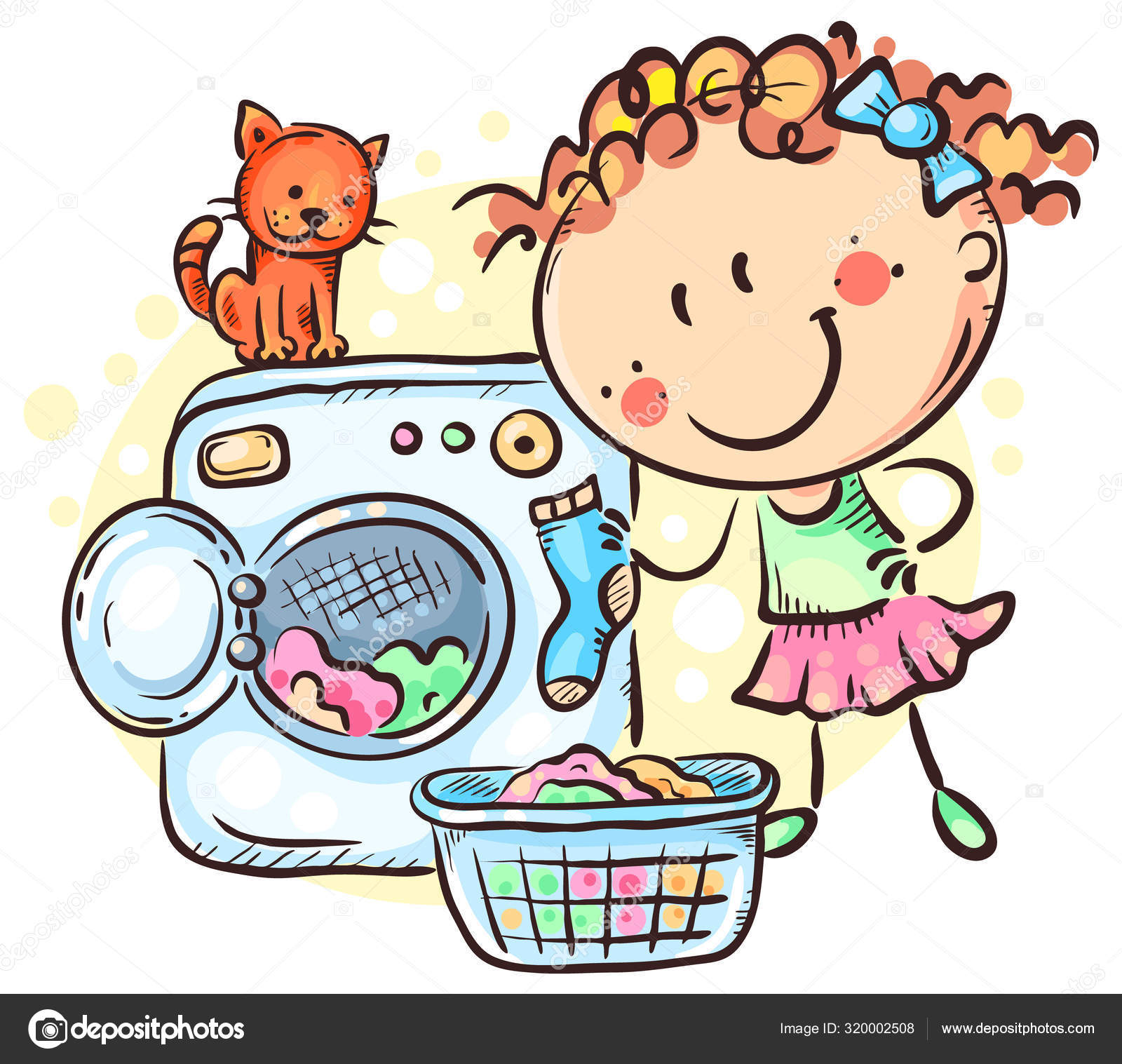 Girl washing clothes with a washing machine Stock Vector Image by