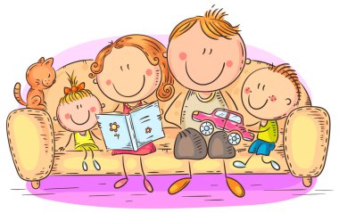 Evde iki çocuklu bir aile.
