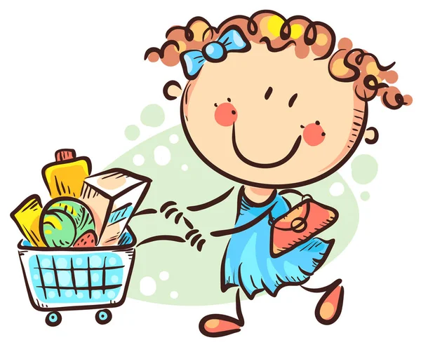 Cartoon girl doing shopping, colorful vector illustration — Stock Vector