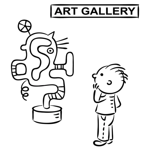 Man is wondering what is exhibited in the art gallery — Stock Vector