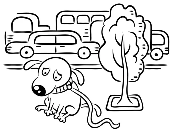 En hund er faret vild i en travl bygade – Stock-vektor