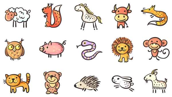 Set of small sketchy animals, vector clipart — Stock Vector