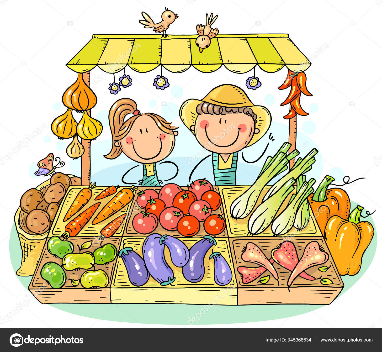 Farmers selling organic vegetables at the market Stock Vector Image by  ©Katerina_Dav #345368634
