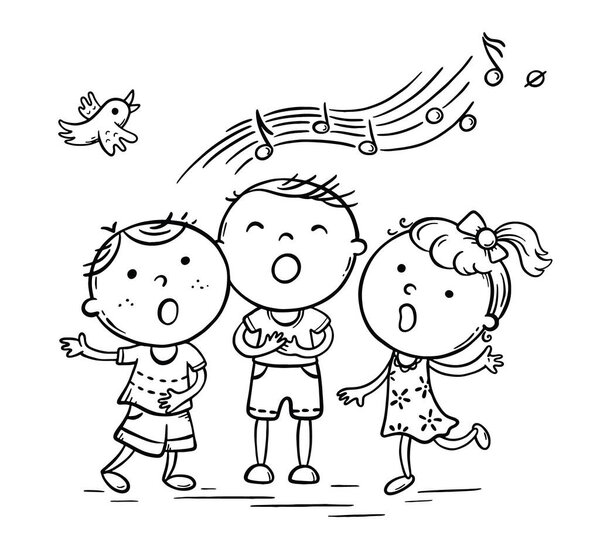 Дети поют вместе, вариант с мультяшными руками
