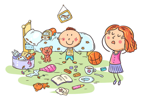 Mother is shocked by the mess in the kids room