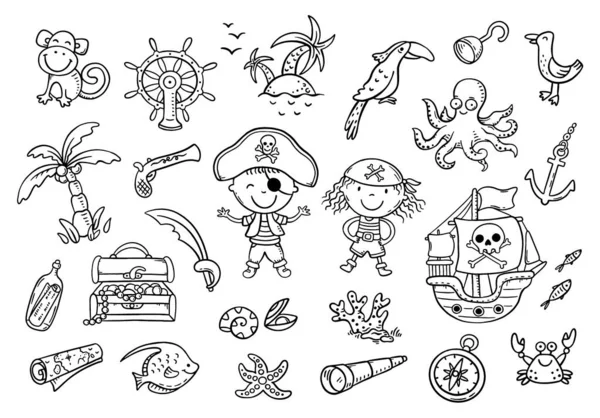 A set of pirate cliparts suitable for stickers — Stock Vector