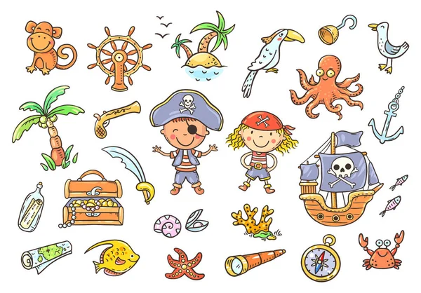 A set of pirate cliparts suitable for stickers — Stock Vector