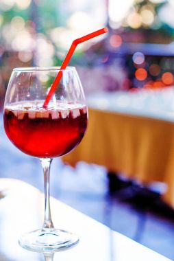 İspanyolca adet meyve ve baharat ile bir bardak soğuk sangria içki şarap.