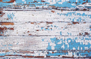 Ahşap arka plan ağaç eski bir kırık mavi ve beyaz boya yatay